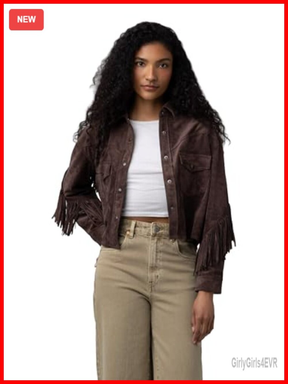 Faux Suede Fringe Shirt Jacket Snap Front Long Sleeve